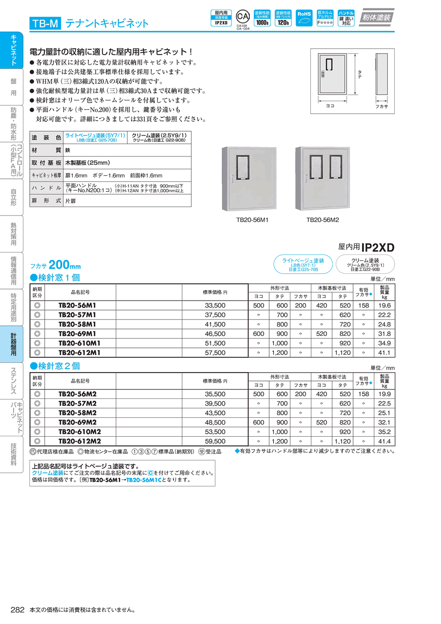 テナントキャビネットTB20-56M1｜分電盤通販ショップ