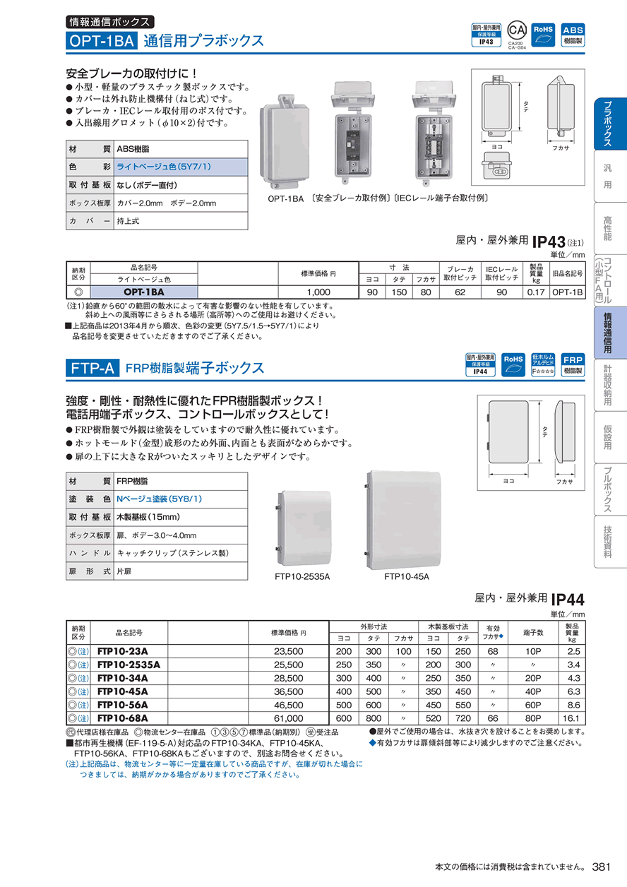 最新入荷 Nito 日東工業 FRP樹脂製端子ボックス FTP10-2535A 1個入り <br>FTP10-2535A 1個<br><br>   209-5999<br><br><br>