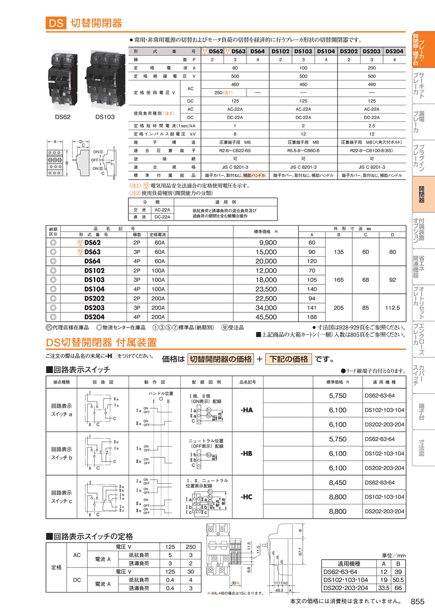 日東工業 DS203 200A 切替開閉器