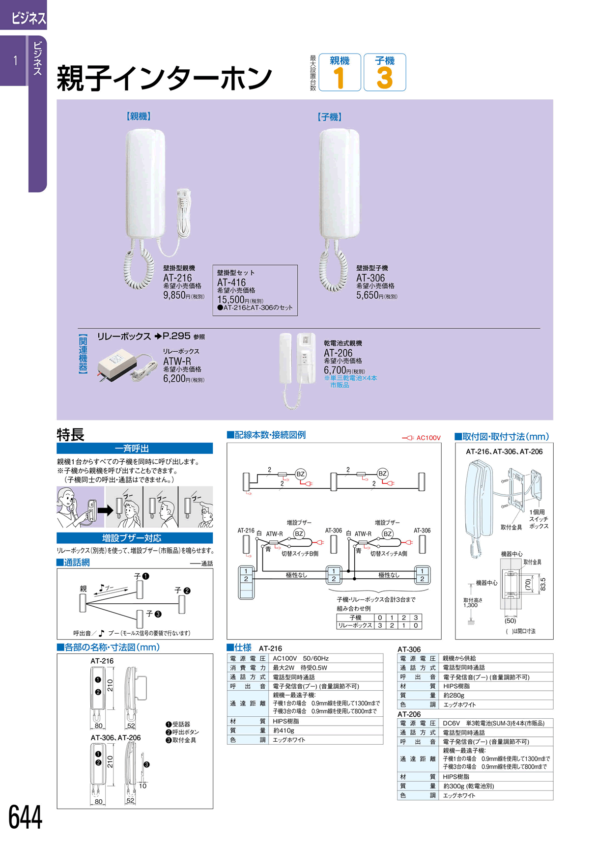 大幅値下げランキング アイホン AT-416 親子インターホン電灯線式壁掛型セット(AT-216とAT-306) 